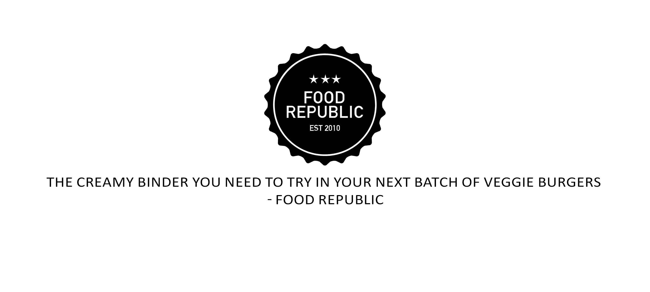 Food Republic logo featuring three stars above company name in circular black badge, promoting veggie burger binder tips