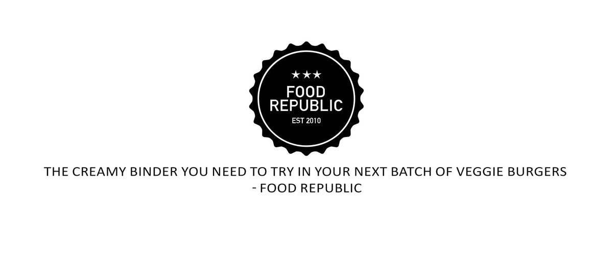 Food Republic logo featuring three stars above company name in circular black badge, promoting veggie burger binder tips