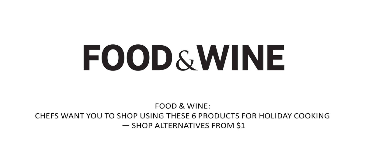 Food & Wine magazine logo with article headline about 6 chef-recommended holiday cooking products and budget alternatives