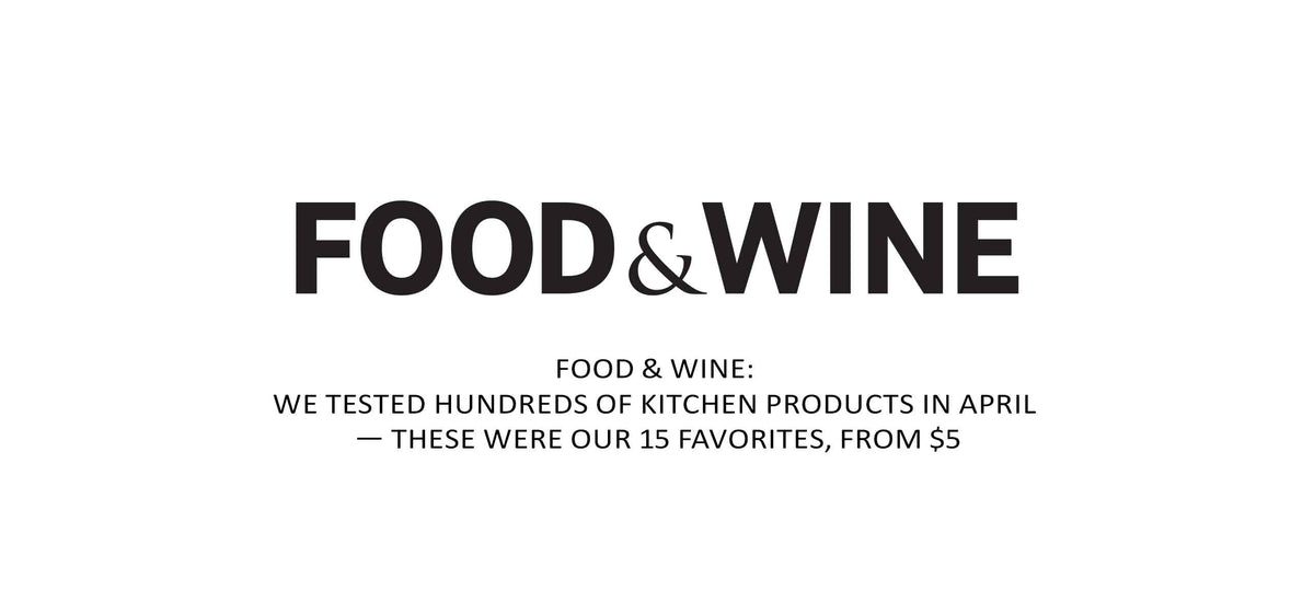 Food & Wine magazine logo with text about testing hundreds of kitchen products and selecting 15 favorites starting at $5