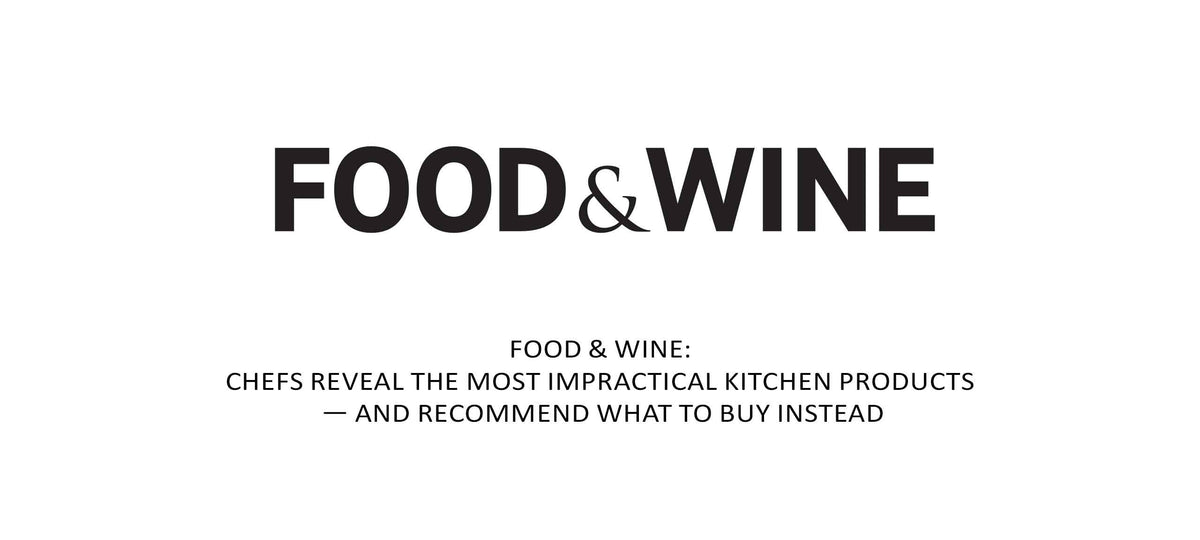 Food & Wine magazine logo with article headline about chefs revealing impractical kitchen products and alternatives