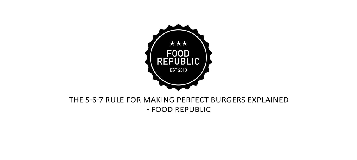 Food Republic logo with circular badge design featuring three stars and "EST 2010" text, representing burger cooking tips