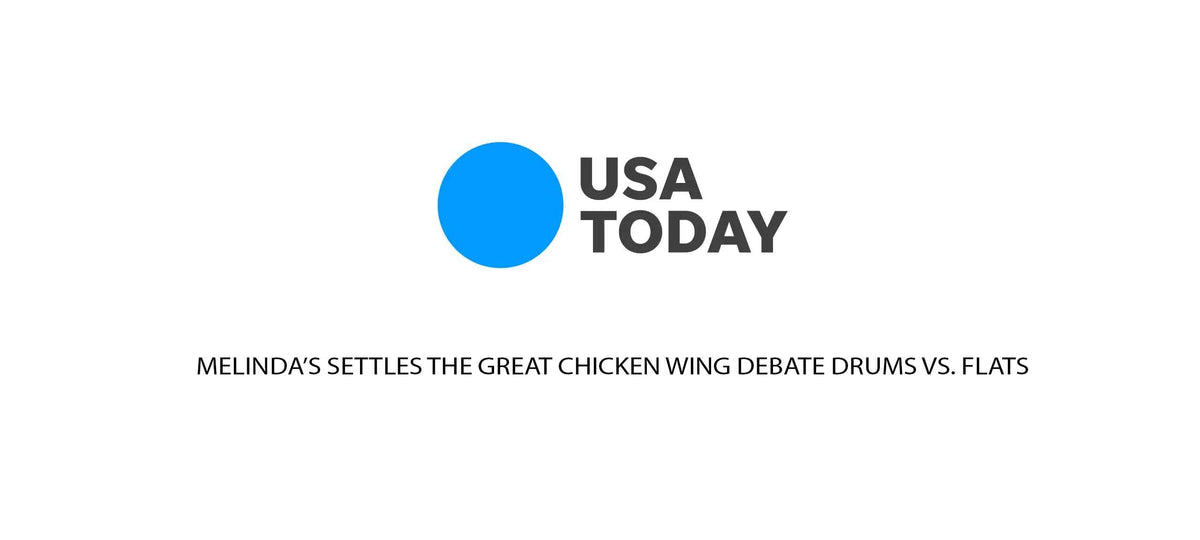 USA TODAY logo with headline "Melinda's settles the great chicken wing debate drums vs. flats"