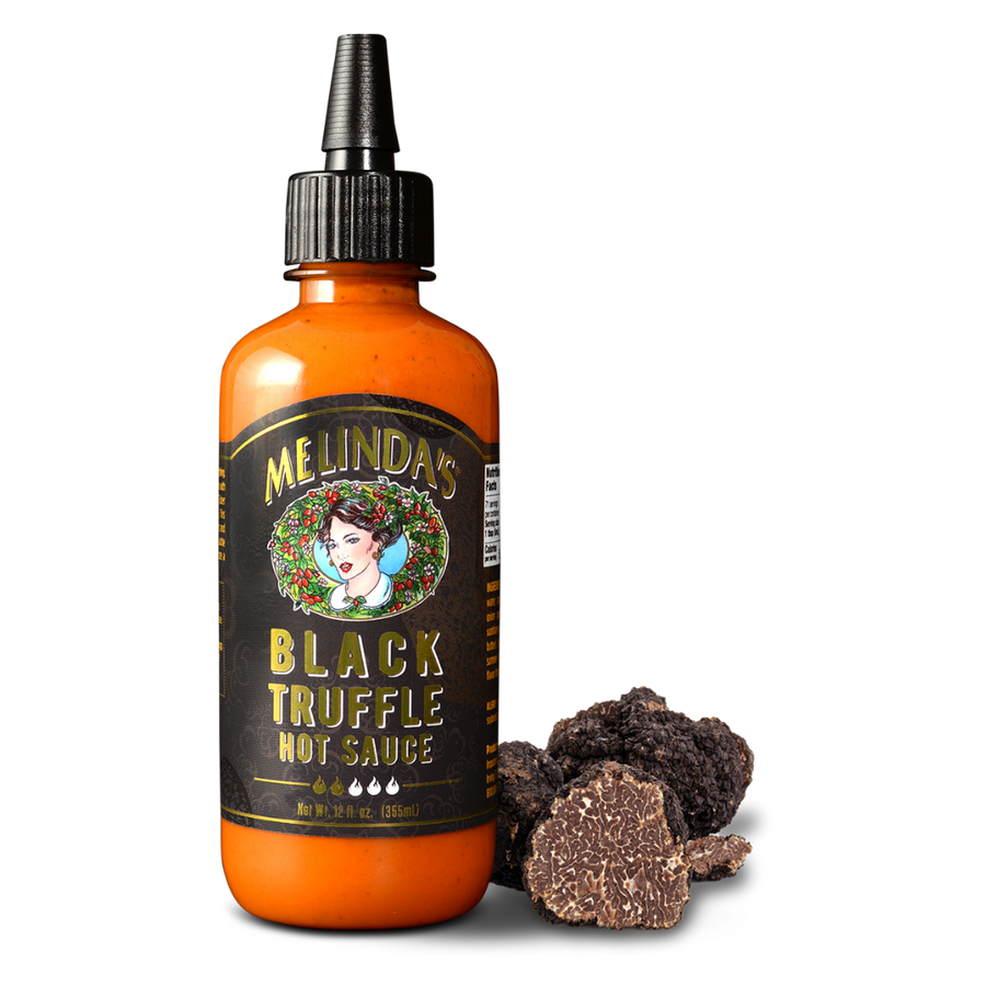 MELINDA'S. BLACK TRUFFLE HOT SAUCE. Net Wt. 12 fl. oz. (355ml)
