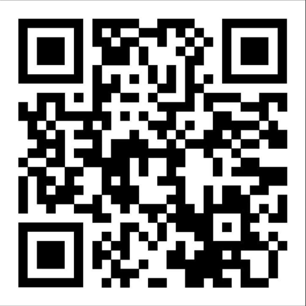 QR code with three square positioning markers in corners and pixelated data pattern in black and white