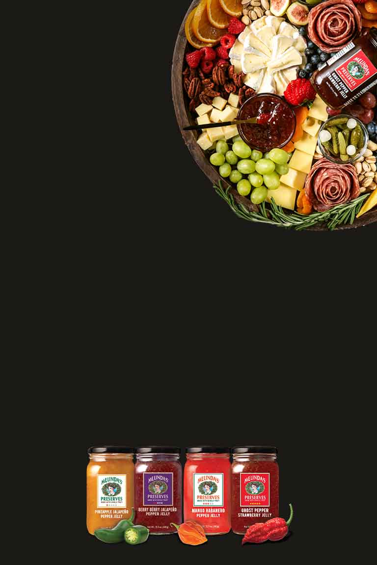 MELINDA'S PRESERVES PINEAPPLE JALAPEÑO PEPPER JELLY. MELINDA'S PRESERVES BERRY BERRY JALAPEÑO PEPPER JELLY. MELINDA'S PRESERVES MANGO HABANERO PEPPER JELLY. MELINDA'S PRESERVES GHOST PEPPER STRAWBERRY JELLY