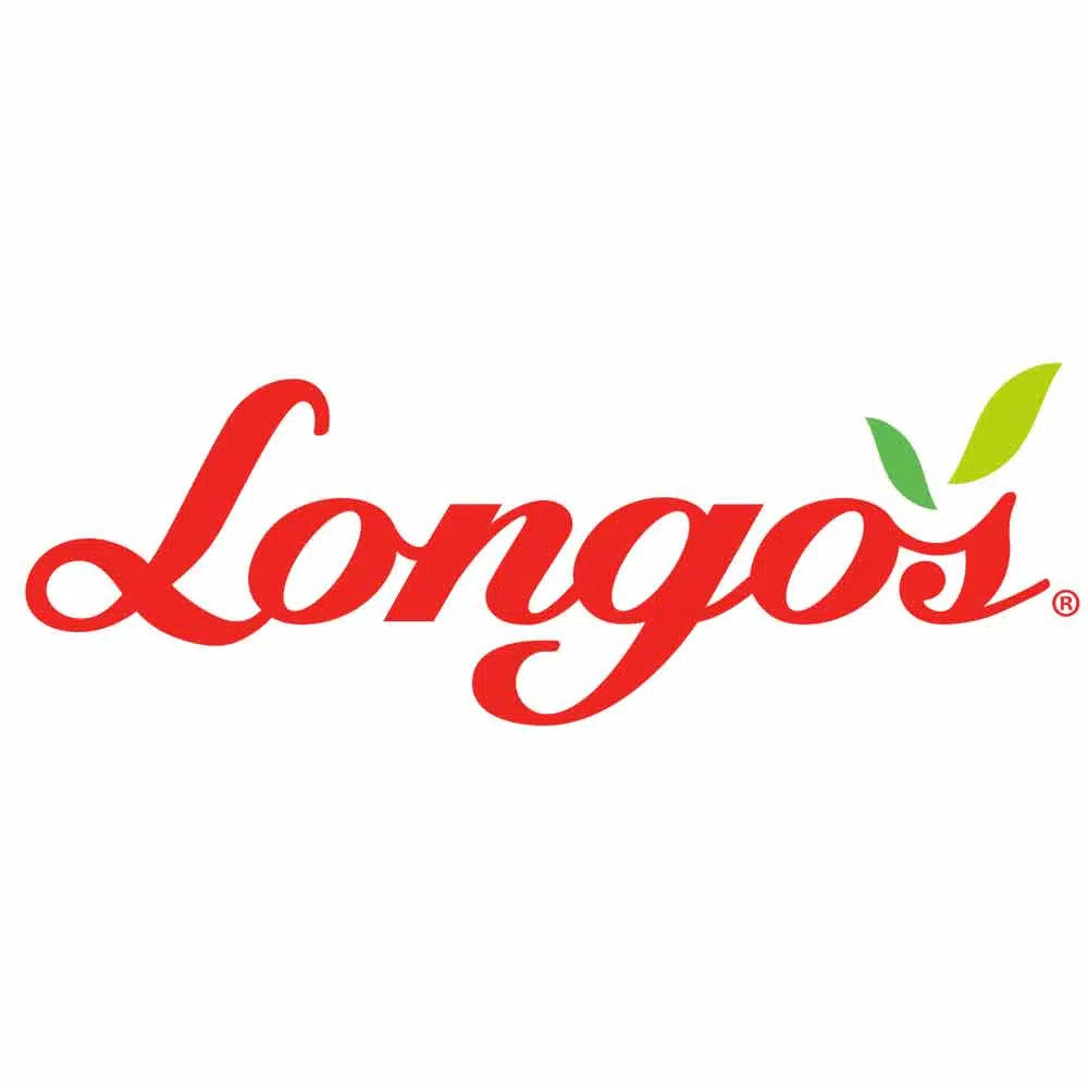 Longo's logo in red cursive text with green leaf accents
