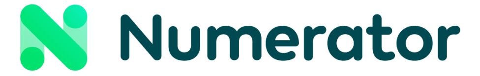 Numerator logo with green geometric N symbol and dark teal text