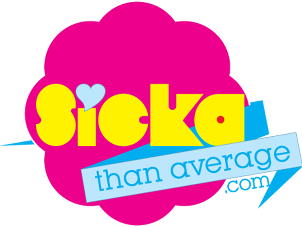 Sroka Than Average logo with bright yellow text on pink cloud-shaped background and blue banner